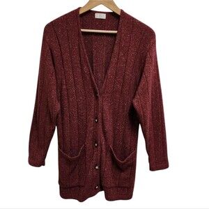 Nougat Cardigan Sweater Womens OS Burgandy Silk Angora Button Long Slv Pockets
